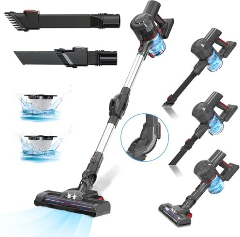 QTGPET Aspirapolvere senza fili, 25 kPa, potente aspiratore a ventosa senza fili, 40 minuti di autonomia, con aspirapolvere portatile 6 in 1, ultra silenzioso e leggero, per capelli puliti in