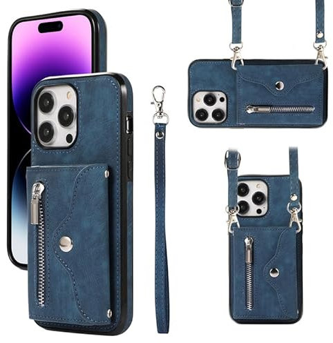 Yidai-Silu iPhone 13 Mini Handy Tasche 【RFID-Schutzfunktion, Standfunktion, Blasebalg Aussehen】 Wallet Case PU Leder Geldbörse Schultertasche Handyhülle für iPhone 13 Mini - Blau