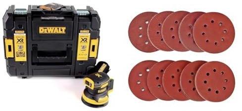DEWALT Ponceuse Excentrique XR 18V 125mm Brushless - Appareil Électrique Sans Fil & Disque de Ponçage 100pcs SPTA Disques Abrasifs 40/80/120/180/320/600/800/1000/1500/2000 Grain Taille de 125mm