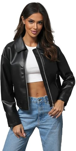 OZONEE Damen Lederjacke Kunstlederjacke Kunstleder Farbvarianten Jacke Bikerjacke Übergangsjacke Damenjacke Leder Echtlederjacke Echtleder Wildleder Biker 777/9192K SCHWARZ M/L
