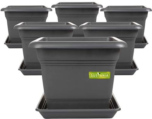 2friends Sustania Pflanzkübel Eckig 28x28 Anthrazit 6er Set - Robuster Blumentopf GroÃŸ, Ãœbertopf Ideal für Tomatenpflanzen, Eckige Pflanztöpfe Kunststoff für Garten & Balkon