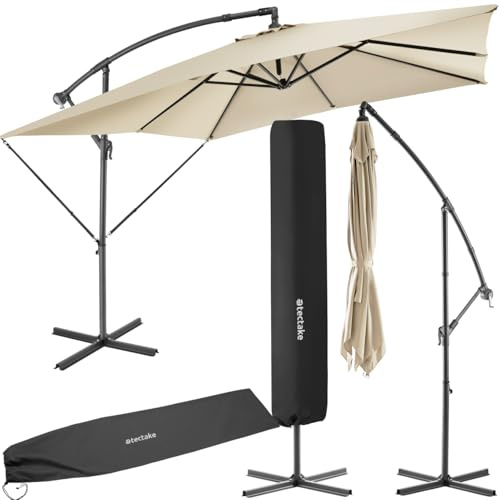 tectake® Sombrilla Terraza Exterior, Sombrilla Playa con Manivela Manual e Inclinación Ajustable, Parasol Jardín con Máxima Estabilidad, Parasol Terraza Exterior, 250x250cm, Funda Protectora - beige
