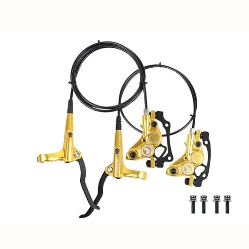 Hydraulisches Scheibenbremsen-Set Mountainbikes Rechts Vorne 800mm Links Hinten 1400mm 4-Kolben-Bremse Integrierte Bremssättel Aus Alu-Legierung Hydraulische Scheibenbremse ( Color : Gold , Size : Lef