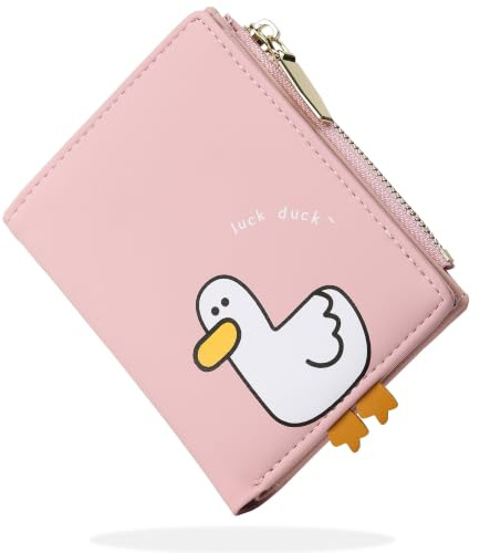 SNCCJ Klein Portemonnaie Damen,Bifold Leder Süß Geldbörse Mädchen Teenager (Ente Rosa)