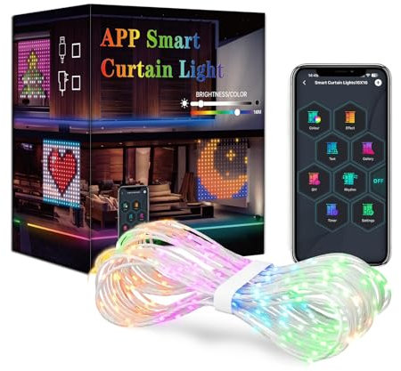 Domigard Vorhang Lichter, 1,6x1,6m LED Lichtervorhang mit 256 LEDs, RGBIC Smart Mehrfarbig Vorhang Lichter DIY Dynamisch Muster, IP65 Wasserfest, für Schlafzimmer, Party, Bar, Weihnachten, Geschäft