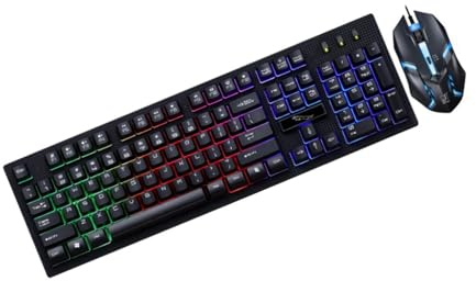 Homoyoyo Clavier de Jeu Mécanique Filaire Noir 104 Touches Rétroéclairées et Souris USB Lumineuse en Plastique pour Gamer à Domicile ou Café