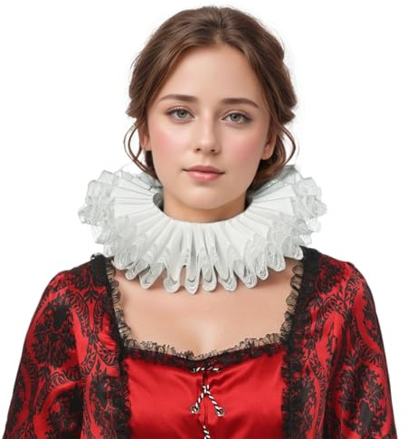 BPURB Renaissance Elisabethan Ruff Kragen Hals Rüschen Kragen Clown Halsbänder für Hallween Cosplay Kostüm