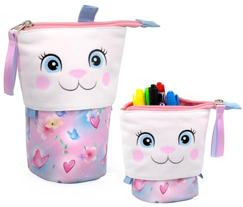 Teleskopisches 2‑in‑1 Schulmäppchen & Stiftehalter – süßes Hasen-Design für Mädchen – leeres Federmäppchen 18×13×6 cm für Schule & Freizeit – robust & leicht – Julian Ross