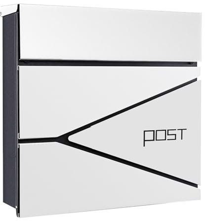 zxhrybh Briefkasten für Draußen, Briefkästen zur Wandmontage mit Verriegelung, Metall Postkasten mit Großem Fassungsvermögen, für Draußen, zu Hause, fürs Büro(White)