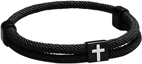 TOEECY Armband Herren Legierungs Armband Verstellbares Handgestricktes Quadratisches Kreuz Armband aus Edelstahl Freundschaftsarmbänder Tolles Geschenk für Männer