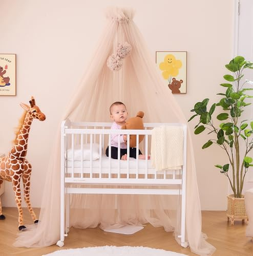 ALAVYA HOME Ciel de lit en tulle de 120 cm pour bébé et berceau, moustiquaire avec 2 pompons et barre, décoration chambre bébé, protège et enchantera