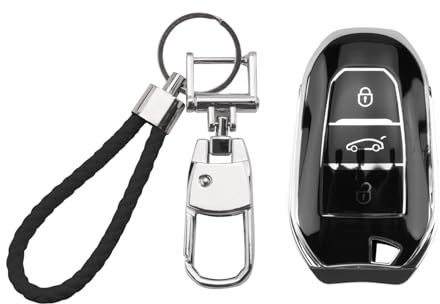SHAOHAO Schlüssel Hülle Kompatibel mit Peugeot 208 2008 3008 Astra Citroen C4 Jeep Avenger Frontera TPU Silikon Autoschlüssel Schlüsselhülle Peugeot schlüsselhülle Peugeot 2008 zubehör (Schwarz)
