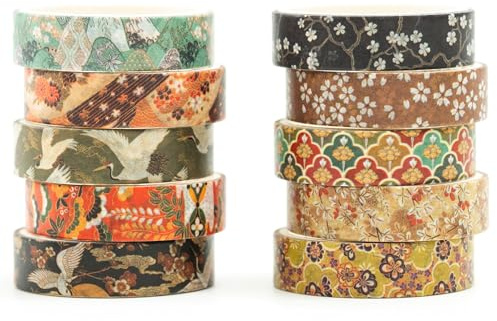 Songdao10 Rollen Ukiyo-e Stil Washi Tape Set Japanisches Kyoto Klebeband Papier Dekorativ Masking Tape Klebeband Bunt für Scrapbooking Handwerk Handwerk (Golden Seasons)