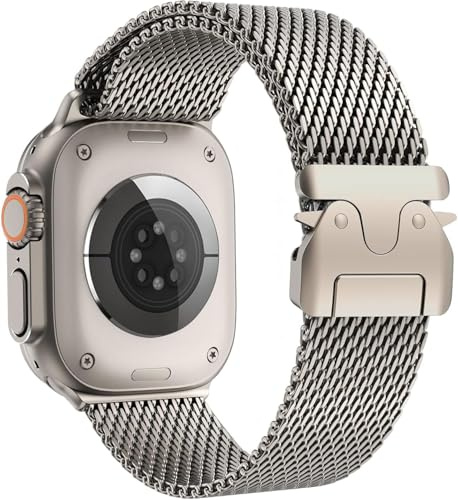 Milanese armband kompatibelt med Apple Watch Ultra 3/2/1 49 mm 46 mm 45 mm 42 mm (serie 3 2 1) 44 mm herr dam, metallarmband för iWatch 11 10 9 SE 8 7 6 5 4, fallskärmsspänne