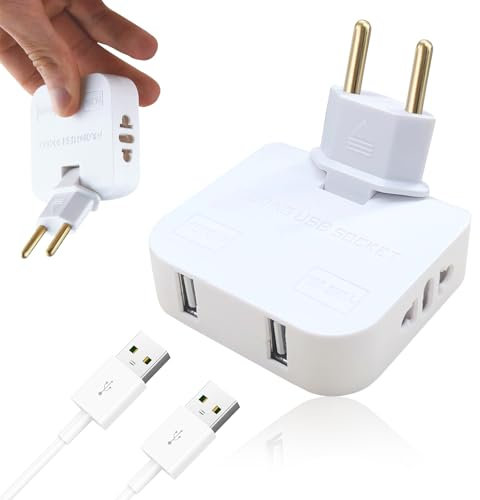 SUNNIFLY Ladron Enchufes Plano con 2 Enchufe USB C, 180° Giratorio Enchufe Plano Pared Extraplano, Adaptador para USA y Europa, Apto para Viajar y Uso Doméstico