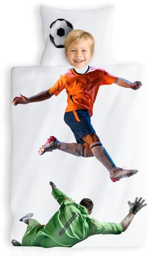 Carpe Sonno Kinder Bettwäsche 135x200 Kinder mit Kissenbezug [100% Renforce Baumwolle] Fußball Motiv | Oeko-Tex 100 & Made in Green | Kinderbettwäsche Jungen | Fussball Bettwäsche Jungen 135x200