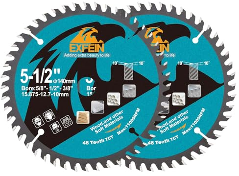 EXFEIN 140mm Wood Cutting Discs 2pcs, 48 Teeth ATB TCT Fine Finish Disc with 15.875mm Bore for Wood Plastic