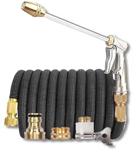 Kit De Tuyau D'arrosage Extensible Pour Jardin Avec Pistolet Pulvérisateur En Cuivre,flexible Et À Connexion Rapide, Tuyau D'arrosage Pour Lavage De Voiture(Black,25FT)