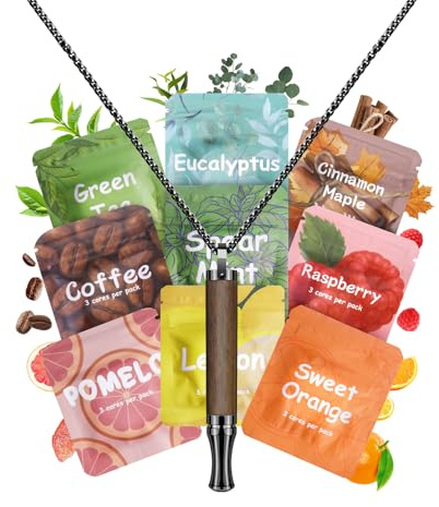 ASTOFLI Anxiety Breathing Necklace with Resistance: 9 Flavoured Pack Air Wooden Breathlace with Resistance Filter Natural Essential Oil Breath Quitgo Breathing Necklace Stress Anxiety Relief Chain