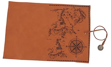 FONDOTIN Retro Federmäppchen aus Segeltuch mit Schatzkartenmuster Rollbarer Stiftehalter Kompakte Stifteaufbewahrung für Schule Büro und Reisen Hellbraun