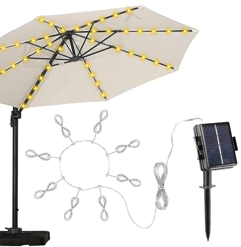 Lampada solare per ombrellone da terrazzo, lampada solare a funzionamento, lampada a corde per ombrello da ponte impermeabile con 8 modalità di illuminazione, luce decorativa per giardino, piscina, a