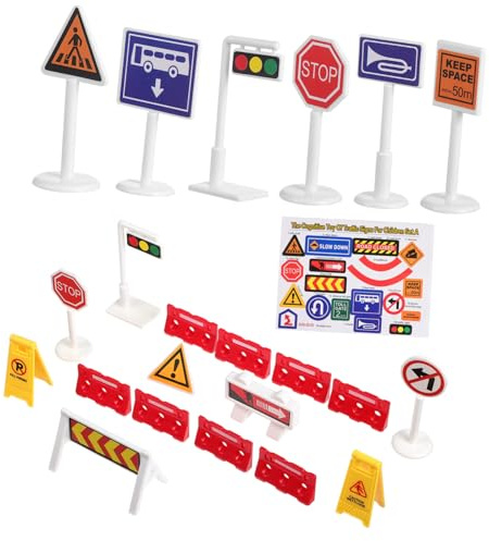 Toyvian Jouets Panneaux de Signalisation Plastique Modèles Routiers Éducatifs pour Garçon Fille Apprentissage Sécurité Routière Jeu Garçon Fille
