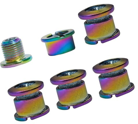 MALSSE 5Pcs Doppia Corona Viti di Bloccaggio Bulloni in Acciaio Ad Alta Resistenza Disco Colorato Guarnitura Dado Acciaio Chainwheel Viti Mountain Biciclette Guarnitura Parti