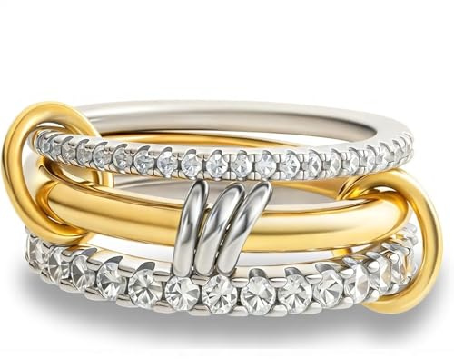 Hifot Anelli Argento Oro Anelli Impilabili da Donna Uomo Anello con Zirconia Cubica Placcati 18K Placcato Idea Regalo per Coppia Amicizia Madre 8