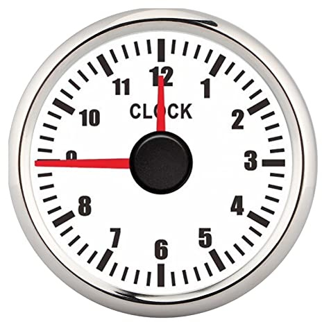 Jauge universelle de tableau de bord d'horloge de 2 pouces 12 heures avec rétro-éclairage rouge 12V 24V pour voiture bateau yacht acier inoxydable 316L lunette antibuée verre PVC (Cadran blanc