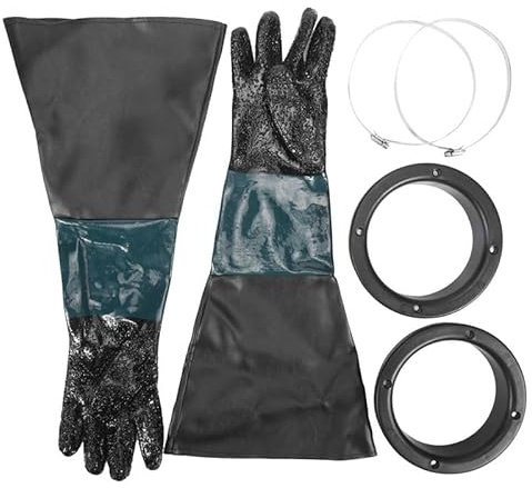 Aboiledy 1 Pair Rubber Sandblasting Gloves, 60cm Heavy Duty Sandblaster Gloves with O Rings, Shot Blasting Gauntlets with Particles Palm, Safety Gloves for Work