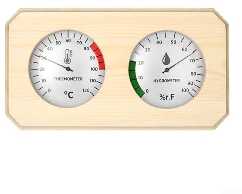 Wooden Sauna Thermometer and Hygrometer with Precision ±1°C Measurement, Real-Time Humidity and Temperature Display, Indoor Climate Meter for Wet or Dry Sauna