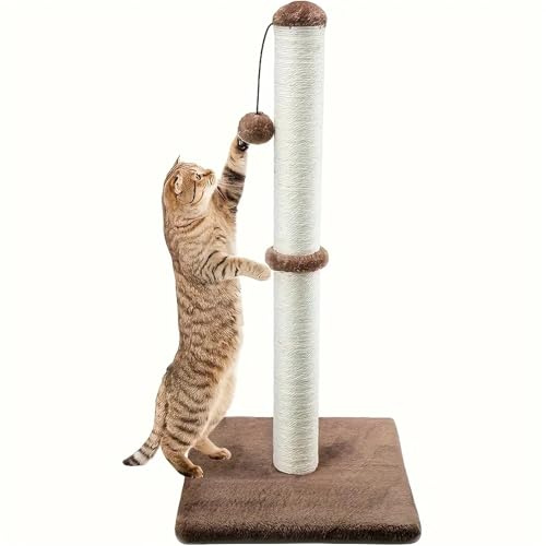Árbol Vertical de Dos Secciones con Marco de Escalada for Gatos de sisal, Poste rascador for Gatos de diseño Moderno y Estable(Brown)