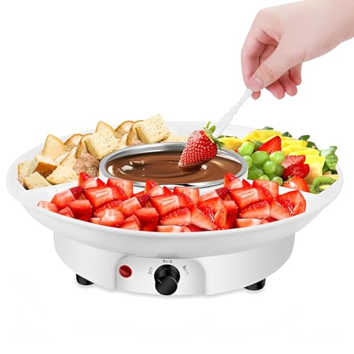 VBESTLIFE Ensemble de Caquelon à Fondue électrique, Faitout au Chocolat avec 10 Brochettes et Plateau de Service Amovible, pour les Soirées à Fondue au Chocolat et au Fromage (Prise UE)