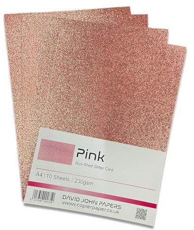 DJP Lot de 10 feuilles de papier cartonné pailleté A4 230 g/m² qui ne perd pas ses poils (rose)