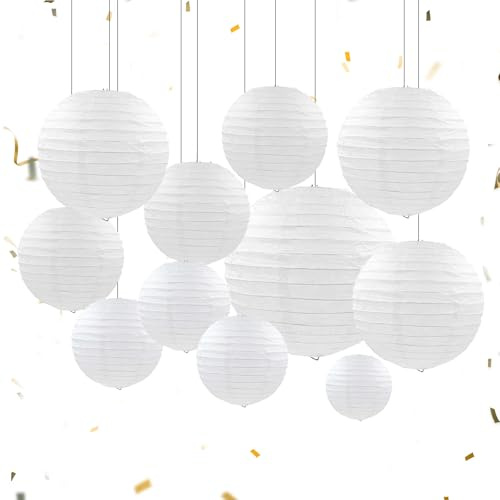 Pack of 30 Paper Lanterns White Lanterns in 5 Sizes Diameter 10/15/20/25/30 cm Round Paper Lanterns for Hanging, Hanging Decoration for Wedding, Christening, Birthday, Communion and Party