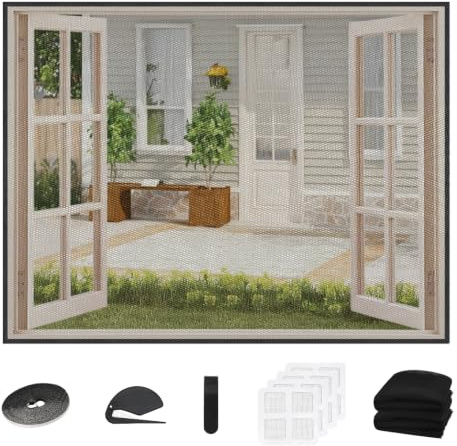 Surplex 2 zanzariere per finestre, autoadesive, 150 x 200 cm, ritagliabili, ad alta densità, con e rotoli di nastro adesivo, zanzariera senza fori, per finestre, colore nero