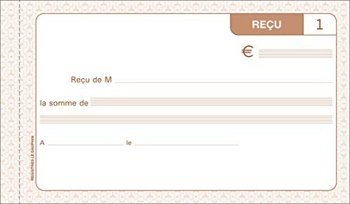 Le Dauphin - Réf. 1202D - Lot de 10 carnets REÇUS - papier autocopiant - duplicata (1 original et 1 copie) - 50 feuillets - format 10,5 x 18 cm - couverture vernie
