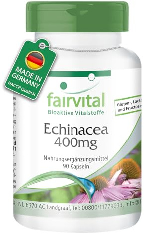 fairvital Echinacea 400mg, 90 Kapseln, schluckfreundlich, 400mg Echinacea purpurea Pulver pro Kapsel, HOCHDOSIERT, VEGAN