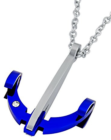 Hanessa Schmuck für Männer Edle Edelstahl Herren Halskette in Silber Anker Anhänger Geschenk zu Weihnachten für den Freund/Mann Blau