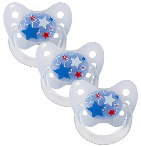 dentistar Latex Schnuller 3er-Set - Größe 2, 6-14 Monate - Zahnfreundlicher Naturkautschuk Nuckel mit Dentalstufe – BPA-frei - Made in Germany - Sterne, Blau