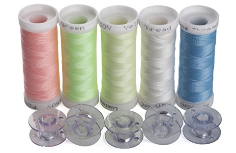 Simthread Leuchten im Dunkeln Stickgarn, 5 Farben, 150 Yards - für Brother, Babylock, Janome, Kenmore, Singer, W6 N Stickereimaschine