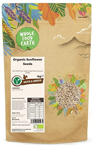 Wholefood Earth Organic Sunflower Seeds 1kg Raw | GMO Free | Vegan | High Fibre | Source of Protein | Certified Organic