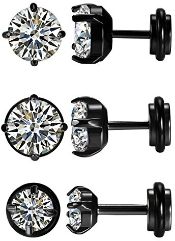 JewelryWe Knorpel Ohrstecker Damen Herren: Runde Zirkonia Edelstahl Klassisch Kleine Tragus Ohrringe Schraube Helix Conch Ohr Piercings Knorpelpiercing Schwarz Gold Silber 5/7/9mm
