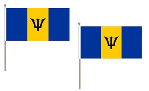 AZ FLAG STOCKFLAGGE Barbados 45x30cm mit holzmast - 10 stück Barbados STOCKFAHNE 30 x 45 cm - flaggen