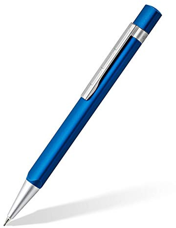 STAEDTLER TRX 766TRX3 07ST Drehbleistift (ergonomische Dreikantform, matte samtweiche Aluminium-Oberfläche, Metallclip, Drehmechanismus, Minenstärke 0,7 mm) blau | Eloxierter Aluminiumschaft, Drehmechanik mit Radiergummi – Made in Germany – Art.-Nr. 766TRX3 07
