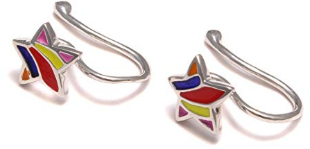 Stern regnbåge örhängen, barnsmycke 925 sterlingsilver, silver öra clips nickelfri, flicka öronsmycke färgglada