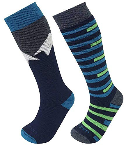 Lorpen Unisex Kid's Merino Ski 2-Pack, Blue/Green, Large