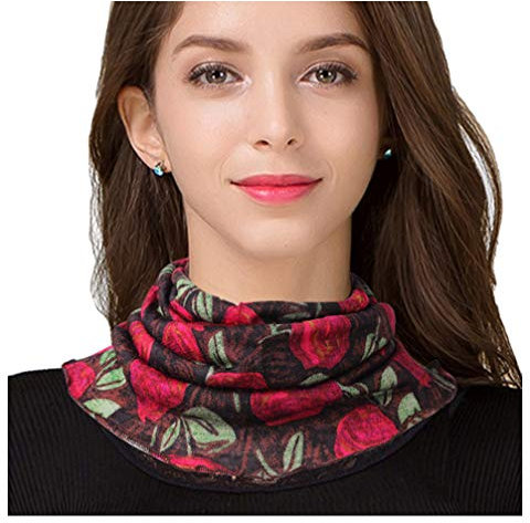 UK_Stone Damen 100% Wolle Schlauchschal Halstuch Unifarben Blumen Hahnentritt Leopard Muster Abnehmbar Faux Kragen