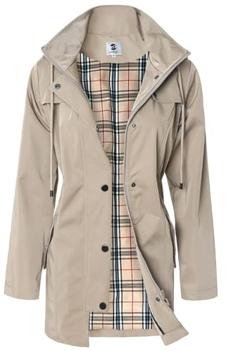 SaphiRose PONCHO Chaqueta de Lluvia Largo para Mujer Encapuchado Chubasquero Impermeable Al Aire Libre Caqui XL