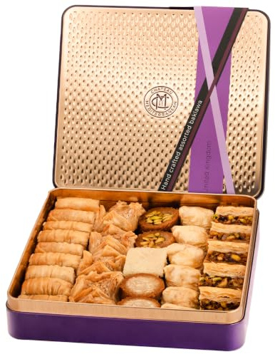 Baklava Baklawa Gift Tin, Lebanese Assorted Nut Filo Pastry, 30 Pieces 700g | Traditional Lebanese-style baklava, baked in the UK